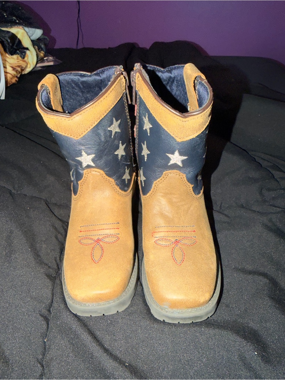 Kids Brown and Navy Western Star Pull-On Boots - Unbranded